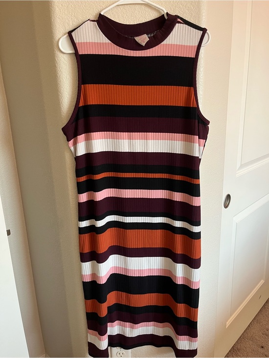 No Boundaries Dresses & Skirts - No Boundaries Sleeveless Ribbed Midi Dress - Burgundy, Black, Pink & Orange